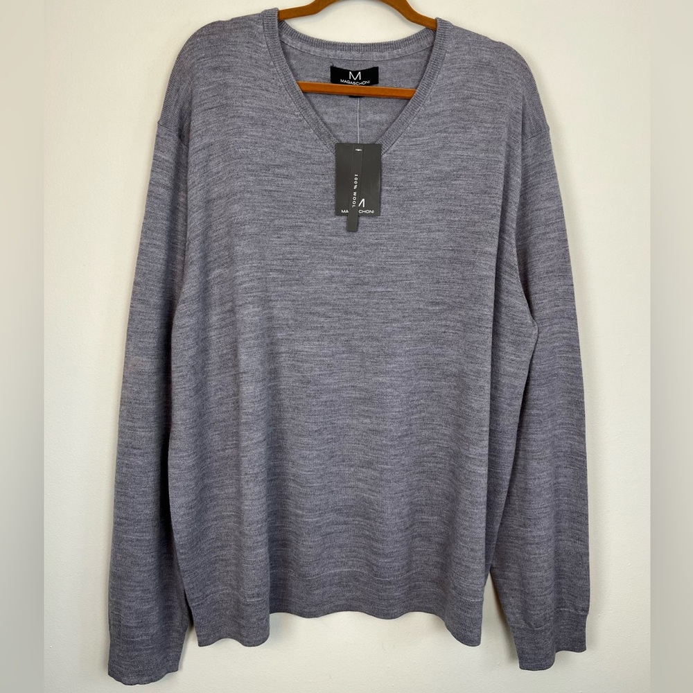 NWT M MAGASCHONI Wool Men’s V- Neck Sweater Pullover Gray XXXL Base Layer